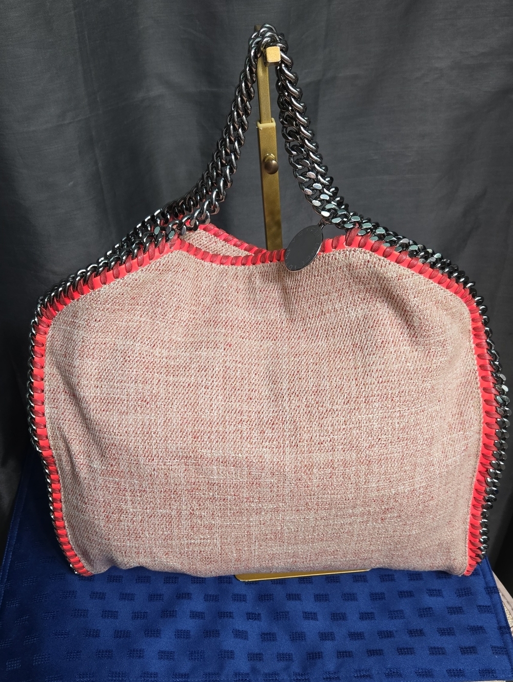 Stella McCartney Large Pink Tweed Tote with Gunmetal Chain Trim